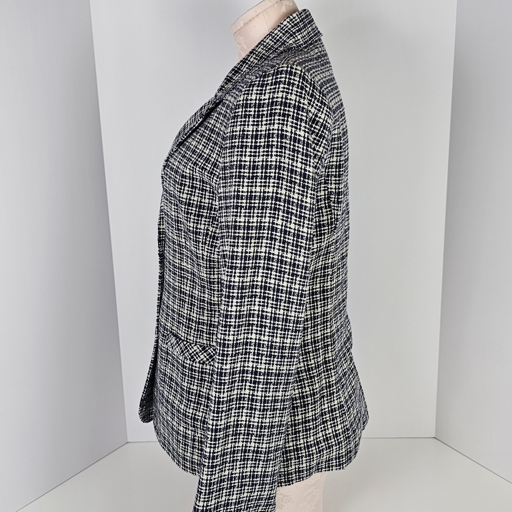 Laura Scott Silk Blend Tweed Blazer Jacket Women’s 6 Black White Check 54% Silk - Picture 2 of 10